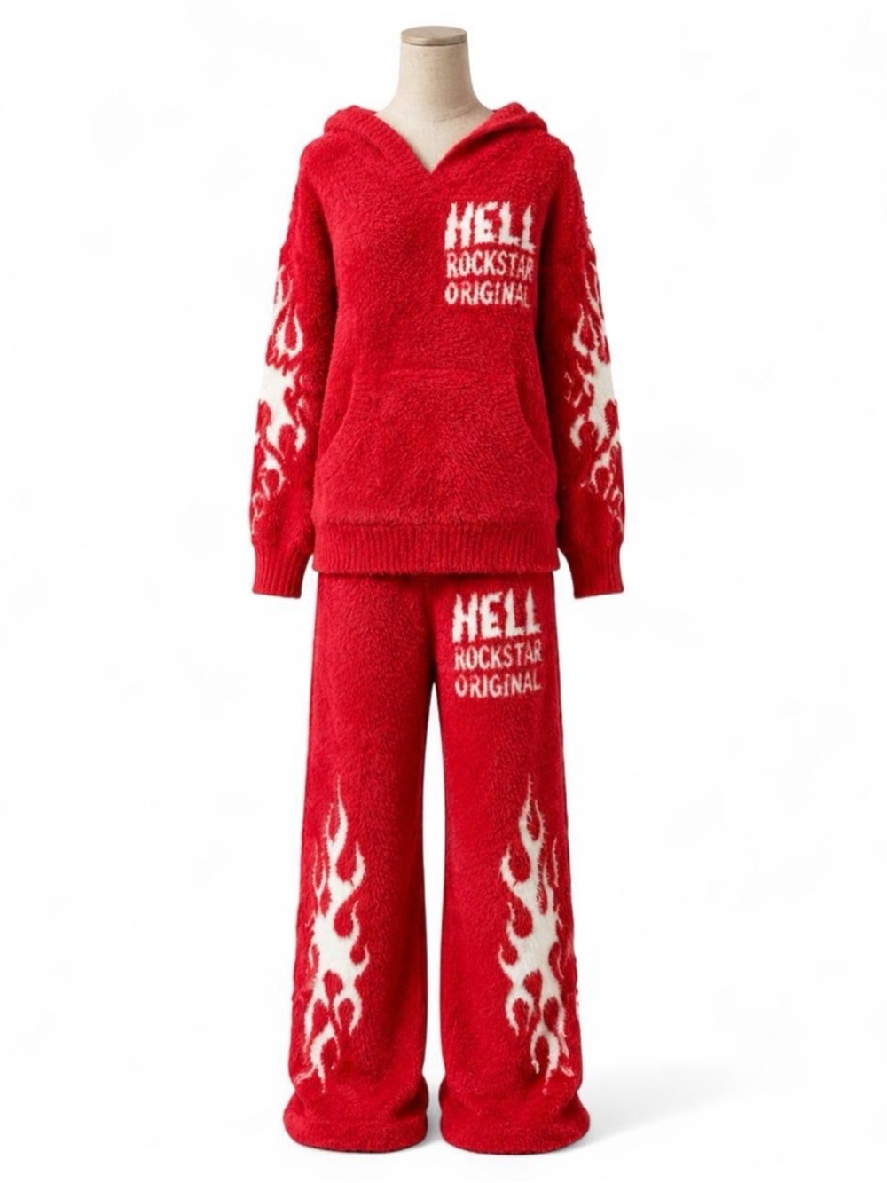 New Rockstar Original Red Hell Flame Mohair Fleece Zippered Hoodie & Joggers M